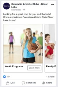 Facebook advertisement we ran for Columbia Athletic Clubs.