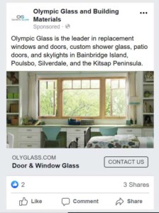 Facebook advertisement we ran for Olympic Glass.